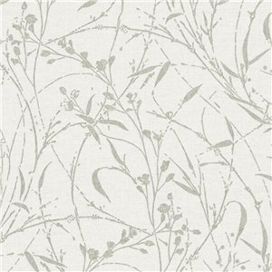Papel pintado en tonos crema con diseño vegetal estilizado