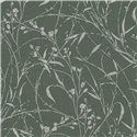 Papel pintado con ramas y flores sobre fondo verde ·  2029790045