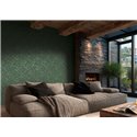 Papel pintado con ramas y flores sobre fondo verde ·  2029790045