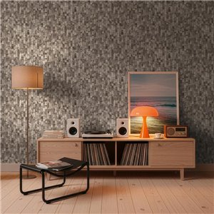 Papier peint effet panneaux texturés gris et beige 2