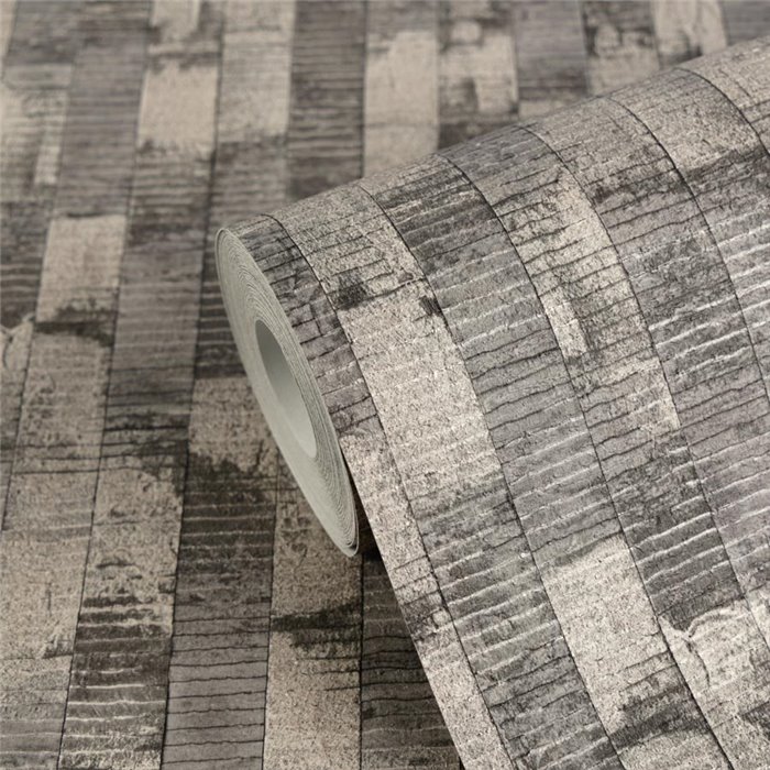 Papel pintado de efecto listones en relieve gris y beige ·  2029790082