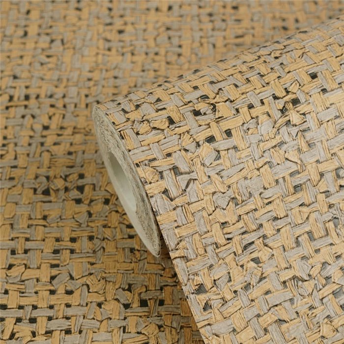 Papel pintado trama de mimbre en tonos beige ·  2029791121