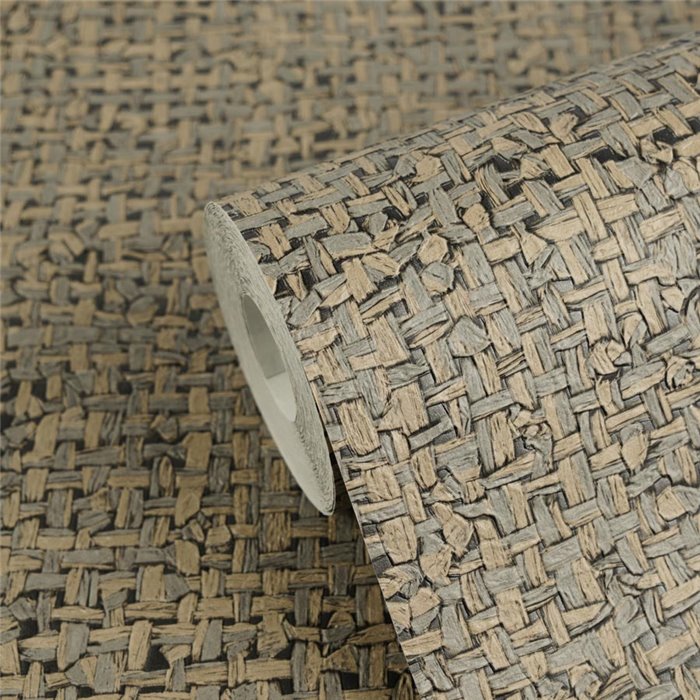 Papel pintado efecto tejido rústico beige y gris ·  2029791124