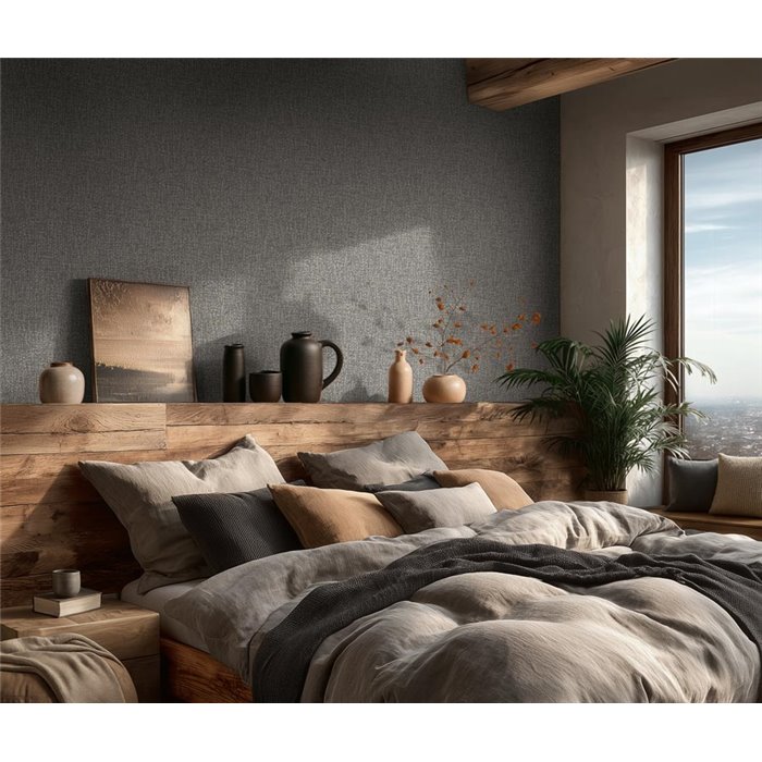 Gray Woven Wallpaper with Metallic Effect ·  2029791125
