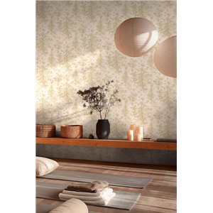 Papier peint effet feuillage diffus en beige 2