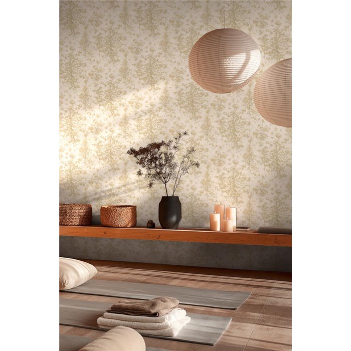 Nature-inspired wallpaper with diffused foliage in beige ·  2029792002