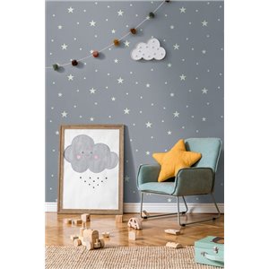 Papel pintado infantil gris con estrellas luminosas 2