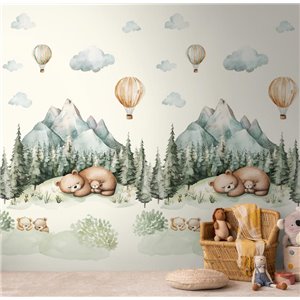 Mural de pared infantil con osos y montañas 2