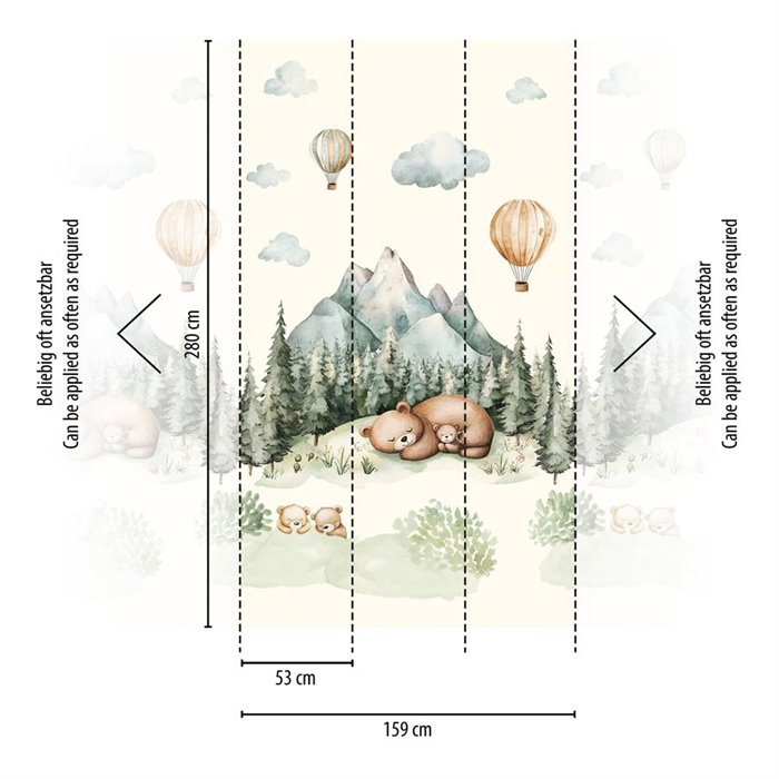 Kids' watercolor wall mural with bears and mountains ·  792884