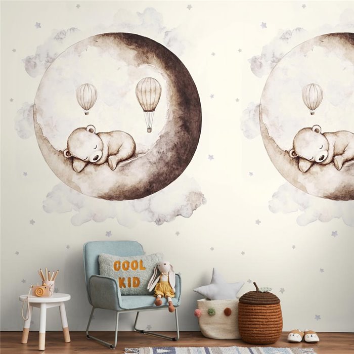 Mural panoramique enfant avec ourson sur la lune ·  792885