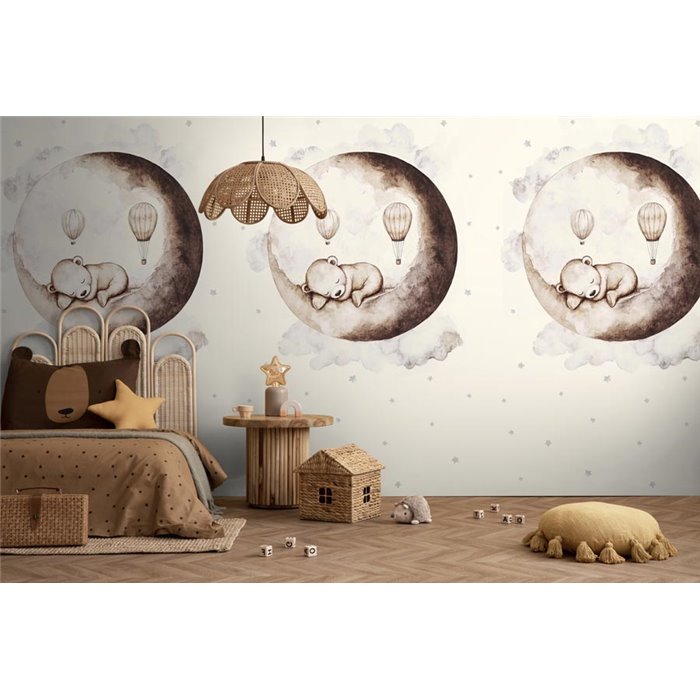 Mural de pared infantil con osito en la luna ·  792885