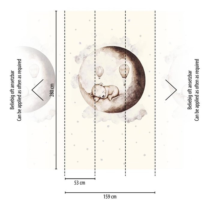 Mural de pared infantil con osito en la luna ·  792885