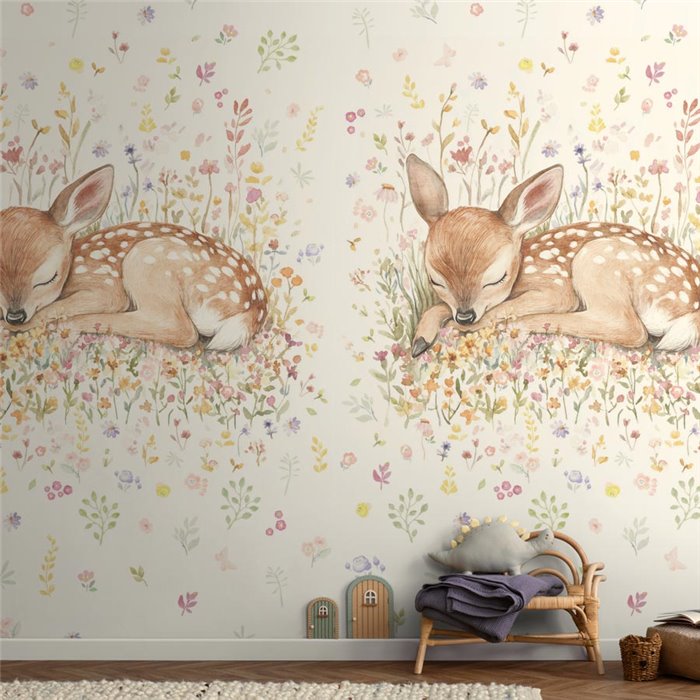 Mural de pared infantil con cervatillo dormido ·  792886