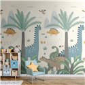Children’s dinosaur wall mural with palms ·  792887