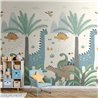 Mural de pared infantil de dinosaurios y palmeras