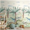 Mural de pared de dinosaurios entre palmeras