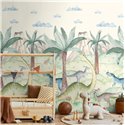 Wandbild für Kinder mit Dinosauriern und Palmen ·  792888