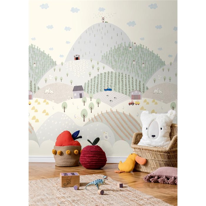 Wandbild mit illustrierter Bauernhoflandschaft für Kinder ·  792891