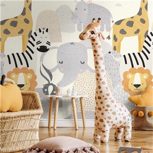 Mural de pared infantil de animales safari ilustrados