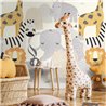 Mural de pared infantil de animales safari ilustrados