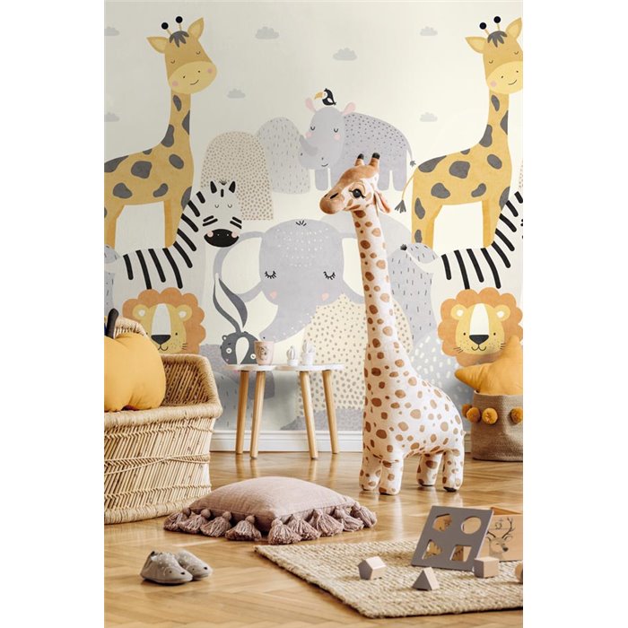 Kinder-Wandbild mit illustrierten Safari-Tieren ·  792893