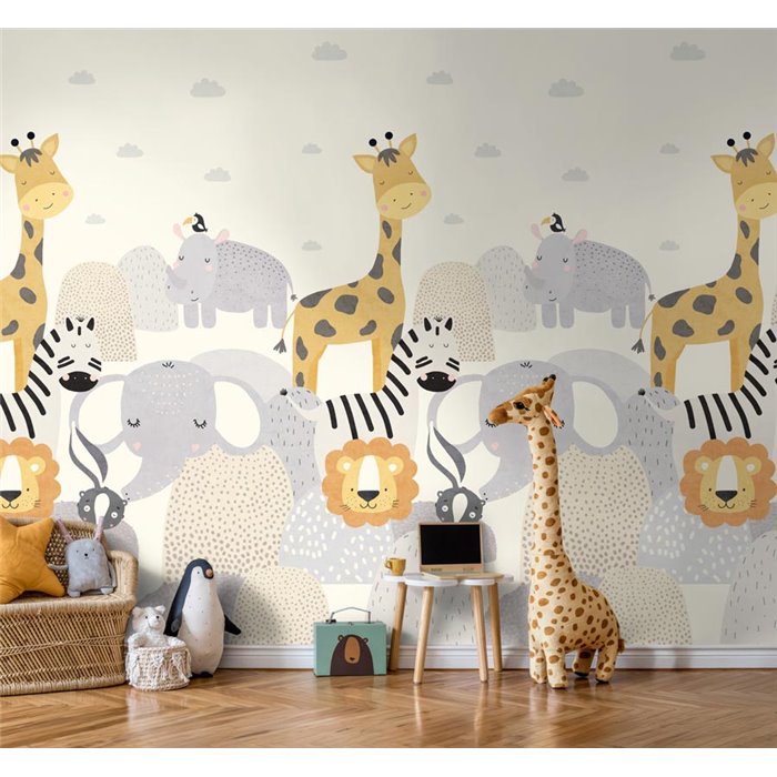 Mural de pared infantil de animales safari ilustrados ·  792893