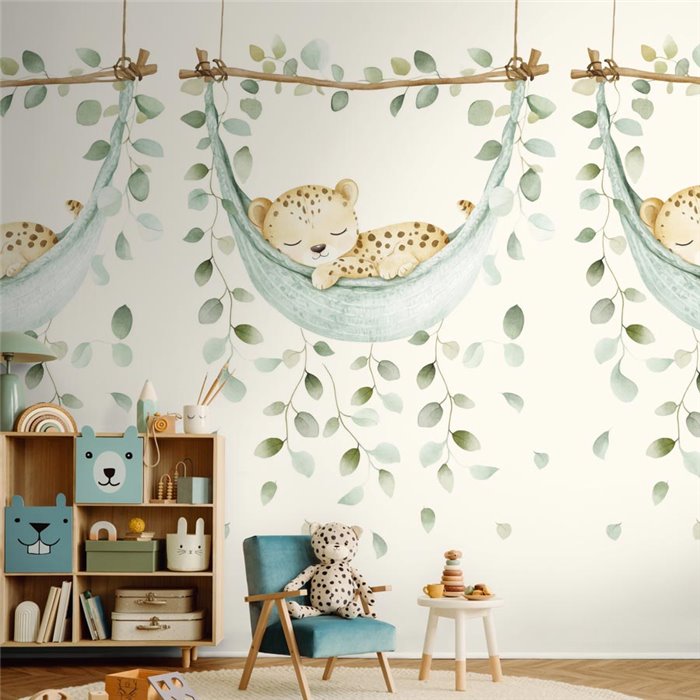 Mural de pared infantil con leopardo en hamaca ·  792896