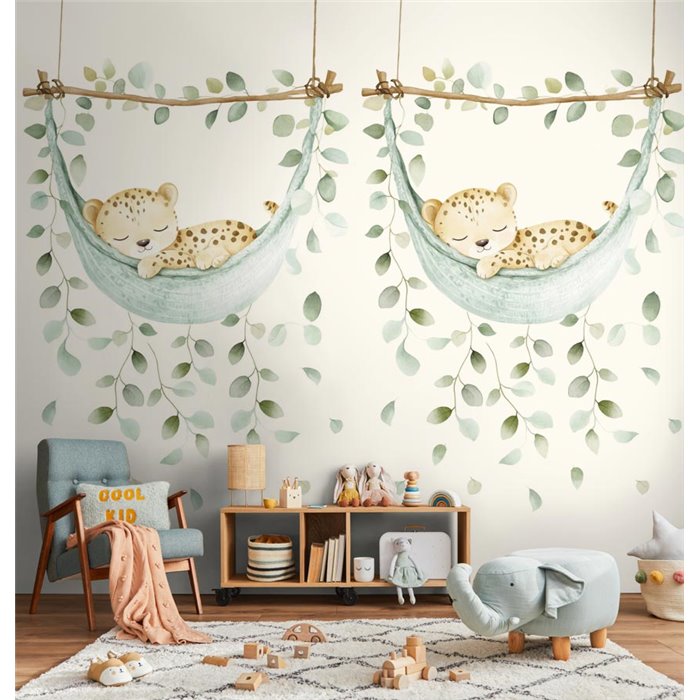 Sleeping leopard cub wall mural in a hammock ·  792896