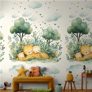 Mural de pared infantil con leopardos dormidos