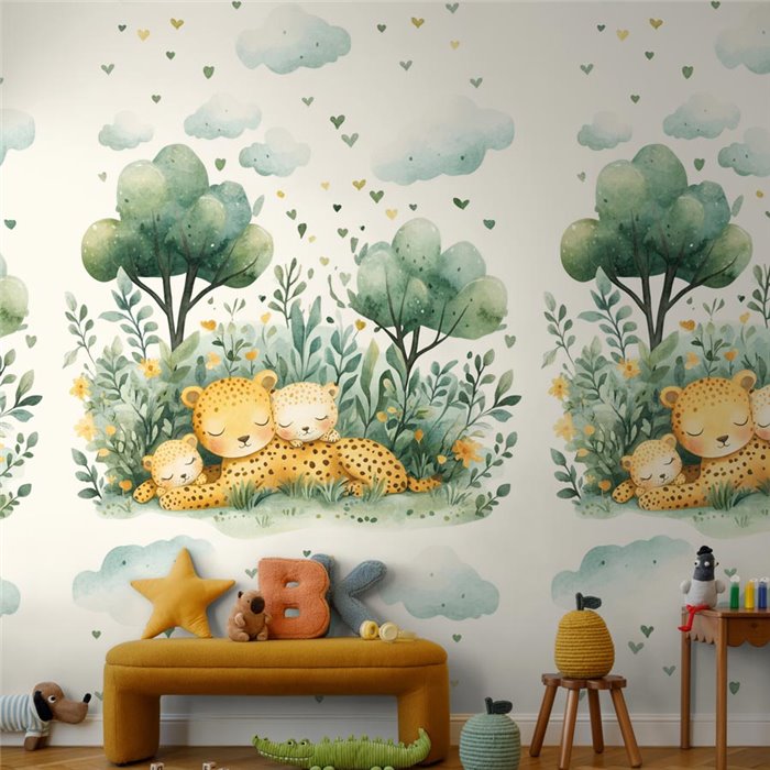 Mural de pared infantil con leopardos dormidos ·  792897