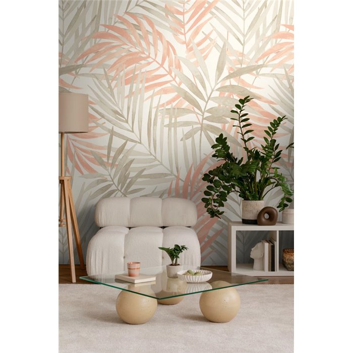 Mural de pared hojas tropicales en tonos pastel ·  388551