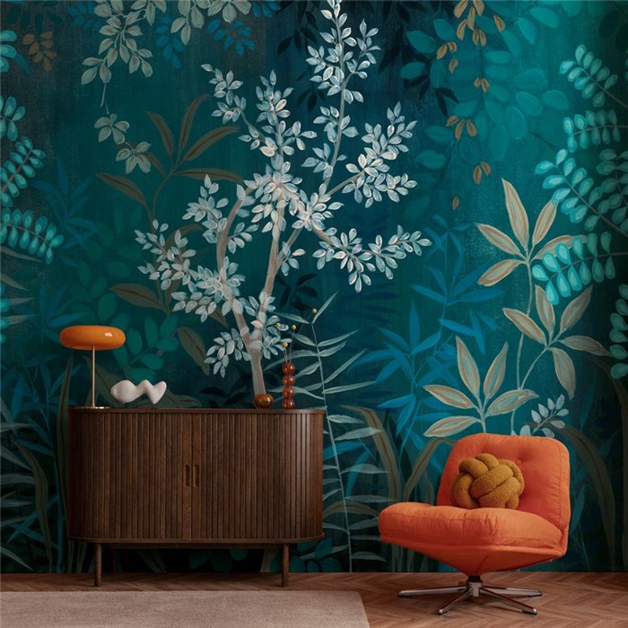 Mural de pared bosque botánico en verde petróleo ·  396141