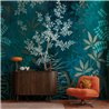 Dark teal botanical forest wall mural · 396141
