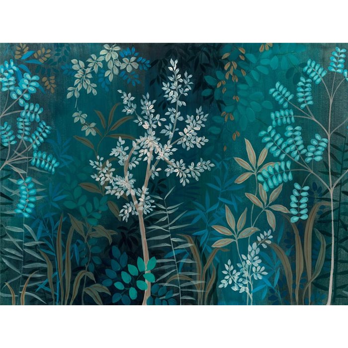 Dark teal botanical forest wall mural ·  396141
