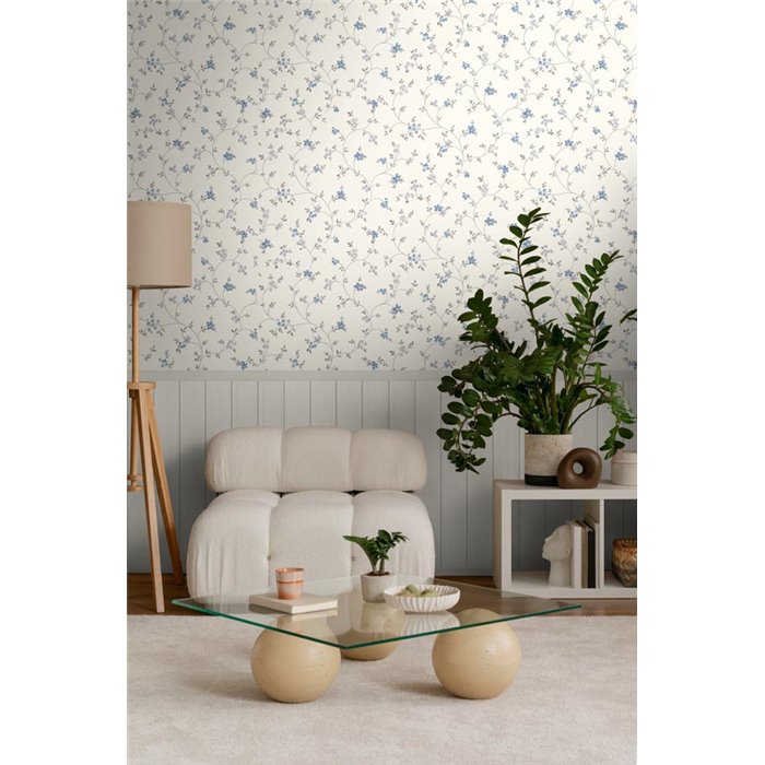 Wandbild mit blauen Blüten und Paneel-Sockel ·  398052