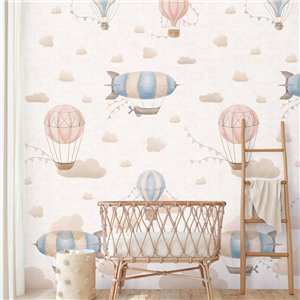 Mural de pared infantil de globos y dirigibles
