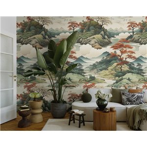 Mural panoramique paysage oriental de montagnes et érables 2
