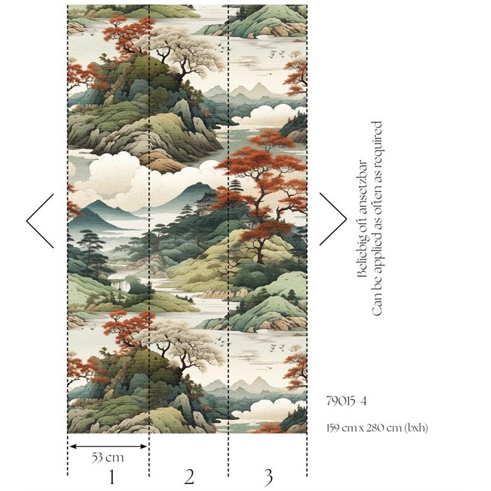 Oriental mountain landscape wall mural with red maples ·  790154