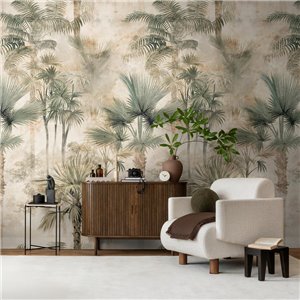 Mural de pared palmeras tropicales sobre fondo envejecido
