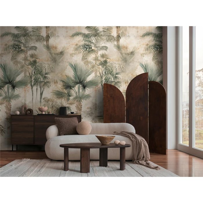 Mural de pared palmeras tropicales sobre fondo envejecido ·  790157