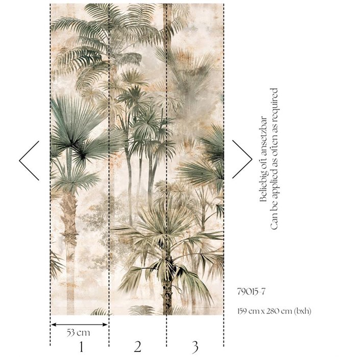 Tropical palm wall mural with aged plaster look ·  790157