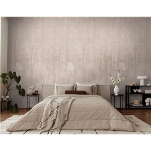 Soft botanical forest wall mural in sandy tones 2