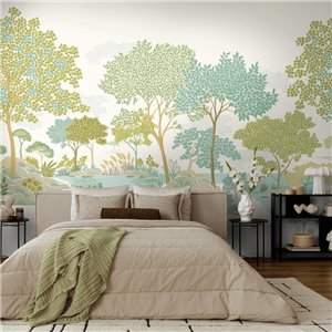 Mural de pared jardín botánico con estanques serenos