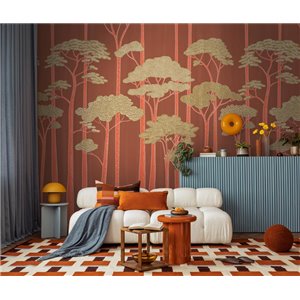 Mural panoramique de forêt stylisée terracotta 2