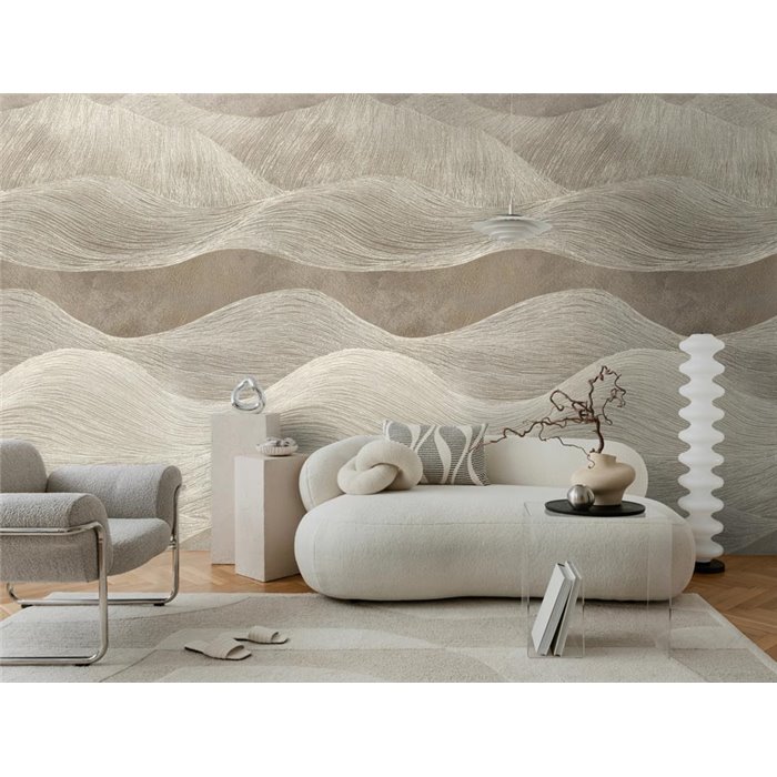 Mural de pared abstracto de ondas en tonos arena ·  792231