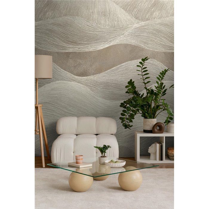 Mural de pared abstracto de ondas en tonos arena ·  792231