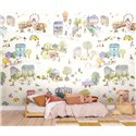 Mural de pared miniciudad infantil en acuarela · Caselio Happy Kids Club 107709908