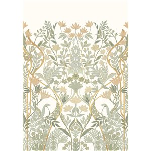 Mural de pared floral art déco con contornos dorados 2