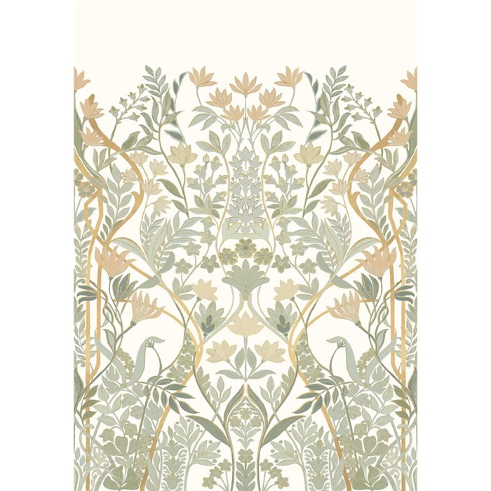 Art Deco floral wall mural with golden outlines · Casamance Isadora 70732956