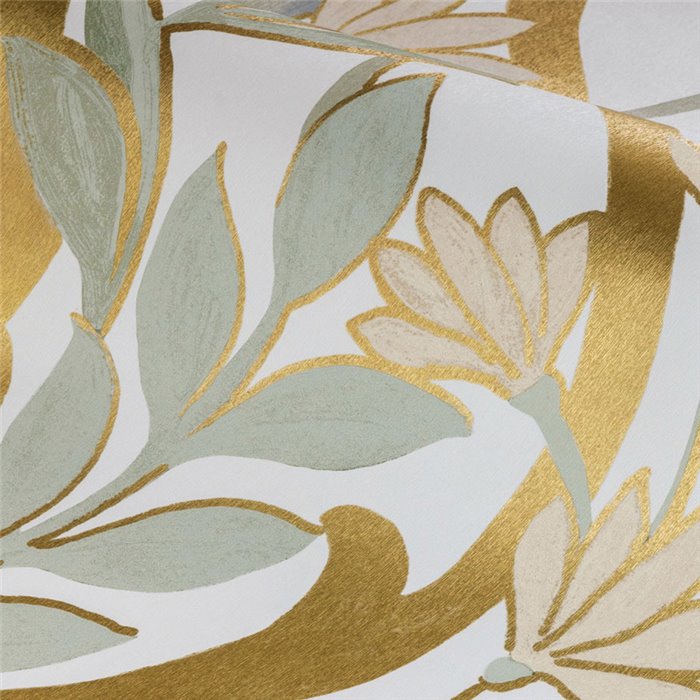 Art Deco floral wall mural with golden outlines · Casamance Isadora 70732956
